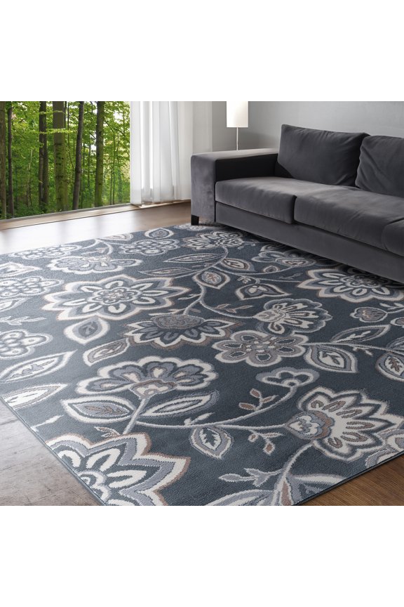 Madison Transitional 5' x 7' Gray and Cream Polypropylene Indoor Area Rug