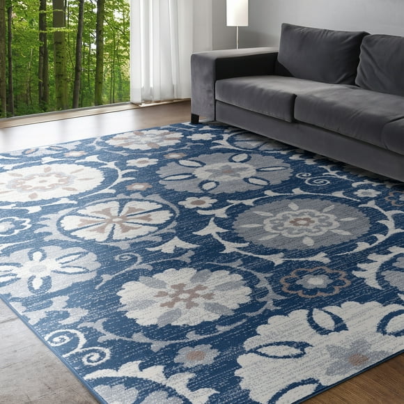Madison Transitional 5' x 7' Navy and Cream Polypropylene Indoor Area Rug