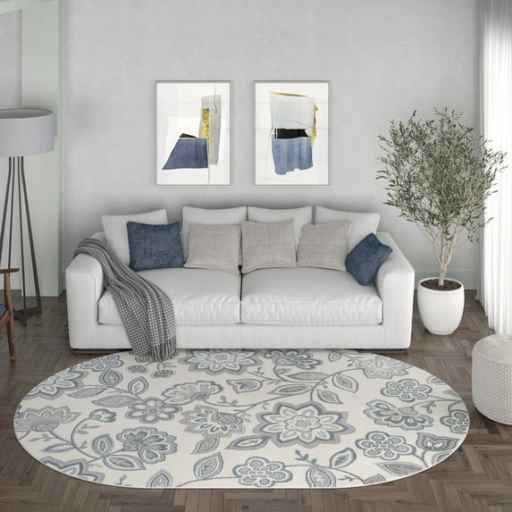 Madison Transitional 5' x 7' Oval Cream and Gray Polypropylene Indoor Area Rug