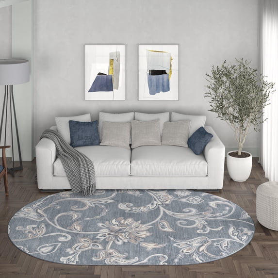 Madison Transitional 5' x 7' Oval Dark Gray and Cream Polypropylene Indoor Area Rug