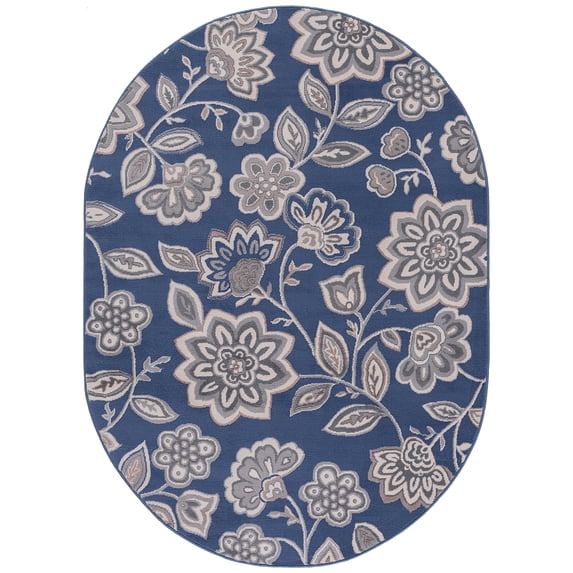 Madison Transitional 5' x 7' Oval Navy and Cream Polypropylene Indoor Area Rug