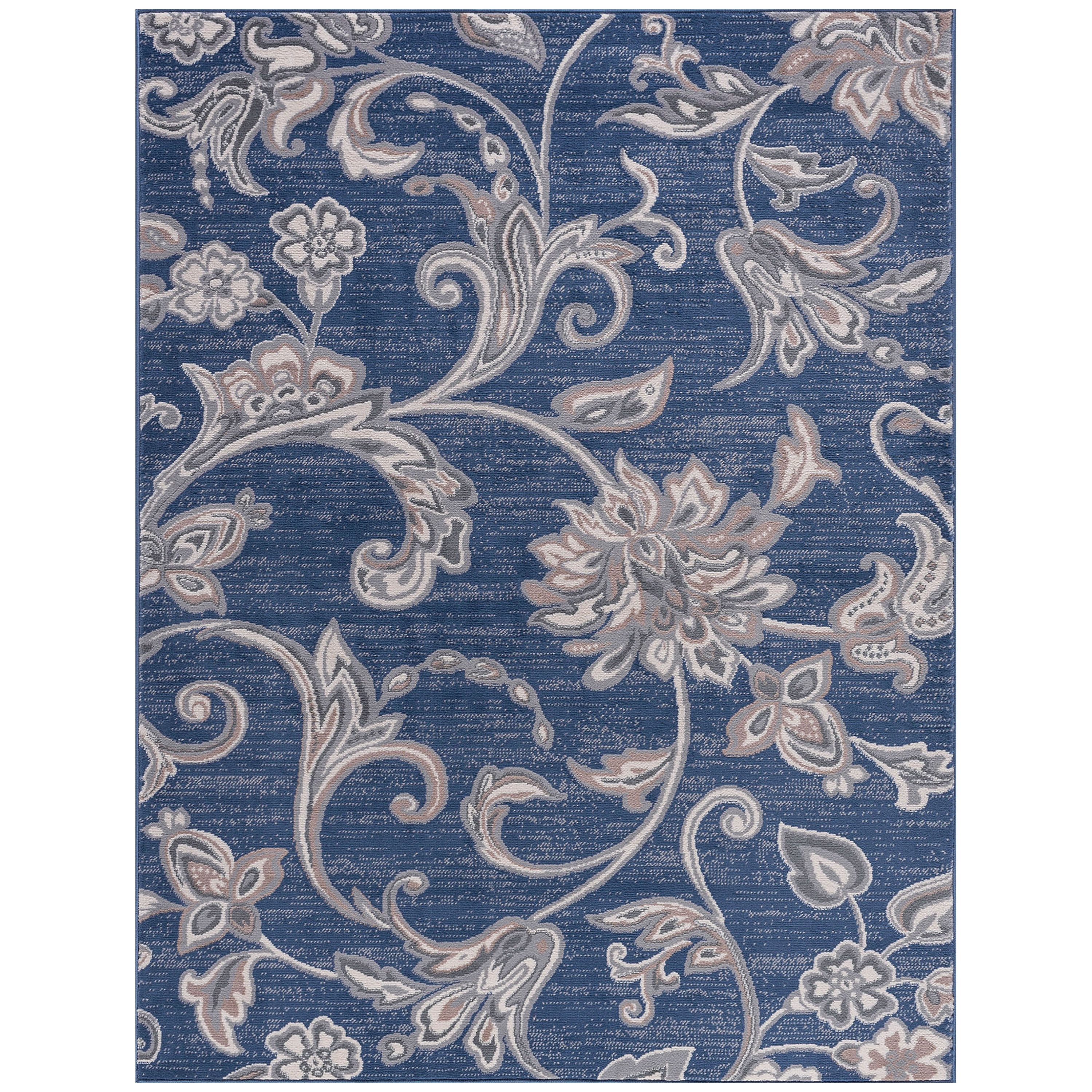 Madison Transitional 7.6' x 10' Navy and Cream Polypropylene Indoor Area Rug
