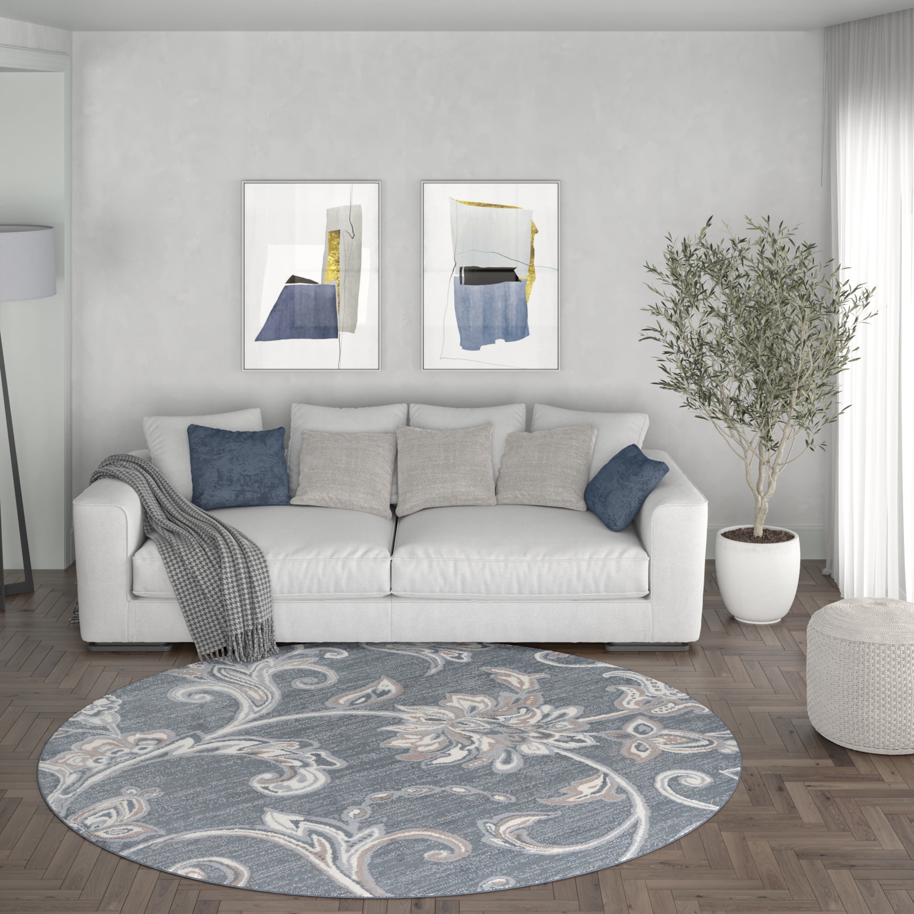 Madison Transitional 8' Round Dark Gray and Cream Polypropylene Indoor Area Rug