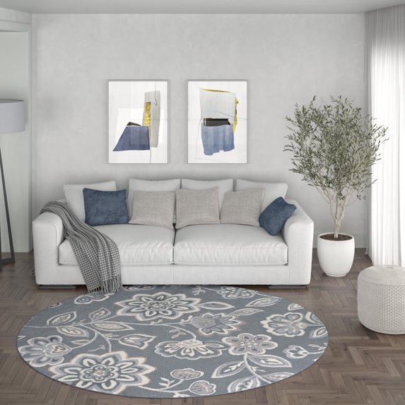 Madison Transitional 8' Round Gray and Cream Polypropylene Indoor Area Rug