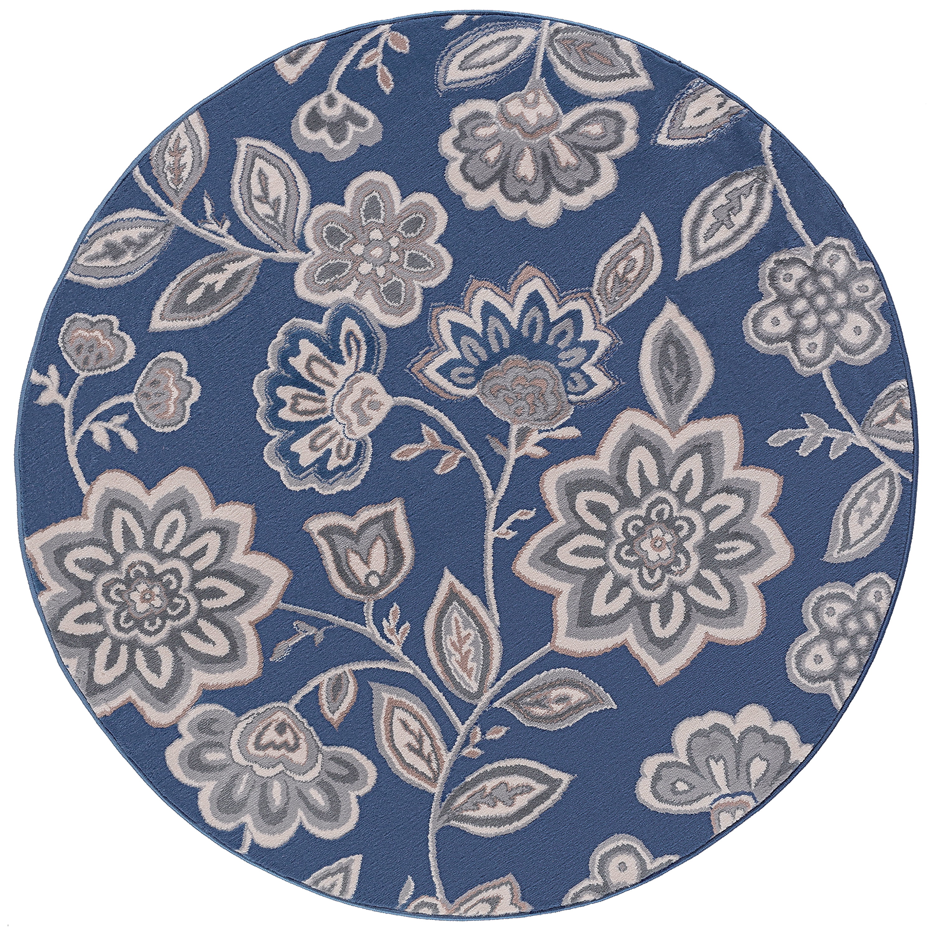 Madison Transitional 8' Round Navy and Cream Polypropylene Indoor Area ...