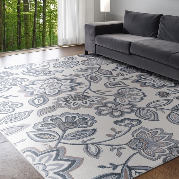 Madison Transitional 9' x 12' Cream and Gray Polypropylene Indoor Area Rug