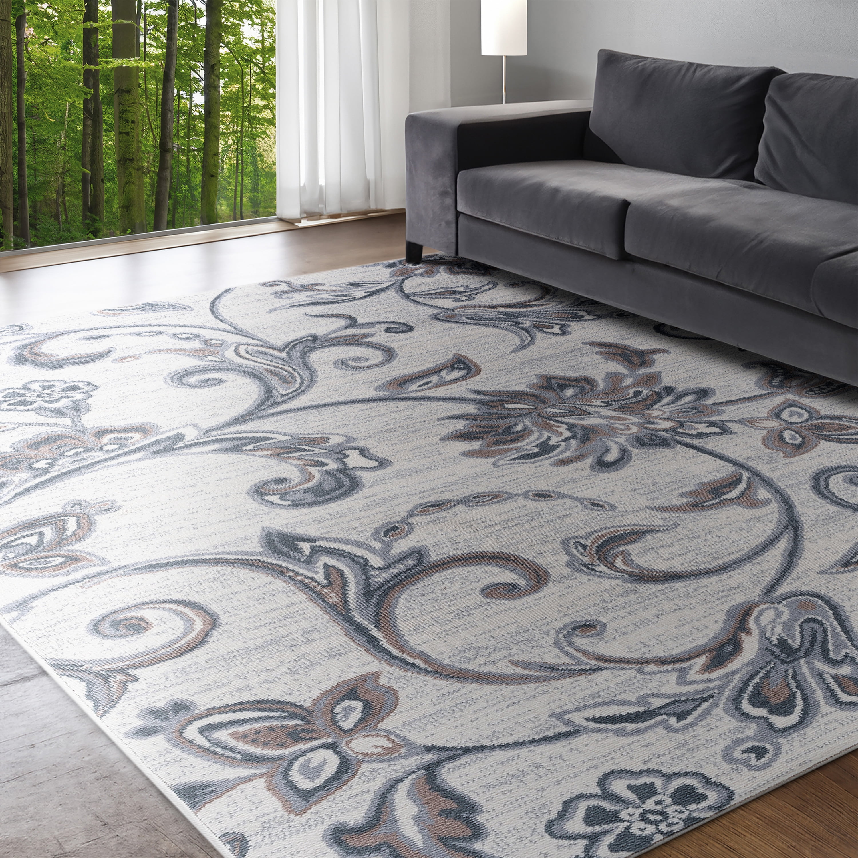 Madison Transitional 9' x 12' Cream and Gray Polypropylene Indoor Area Rug
