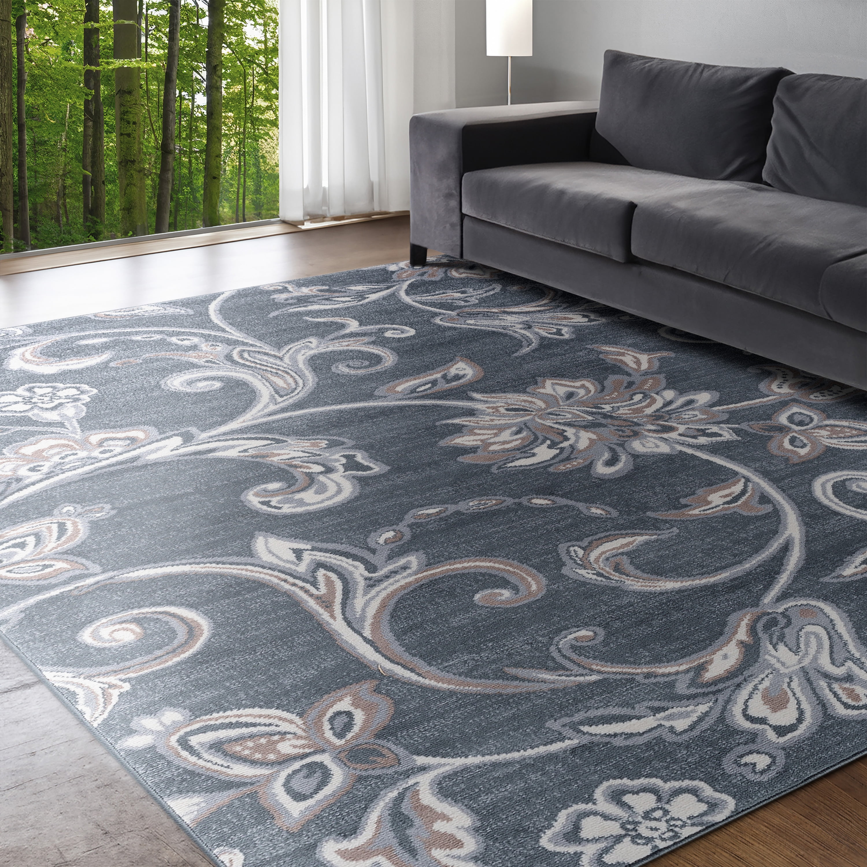 Madison Transitional 9' x 12' Dark Gray and Cream Polypropylene Indoor Area Rug