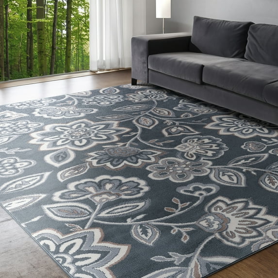 Madison Transitional 9' x 12' Gray and Cream Polypropylene Indoor Area Rug