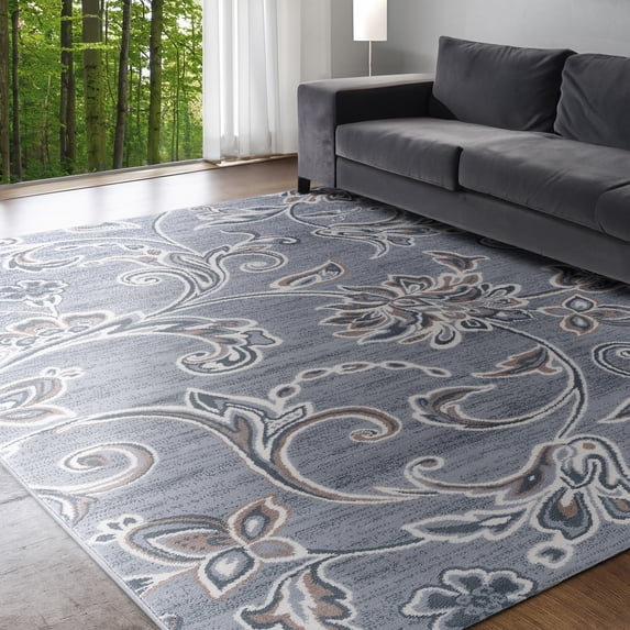 Madison Transitional 9' x 12' Gray and Cream Polypropylene Indoor Area Rug