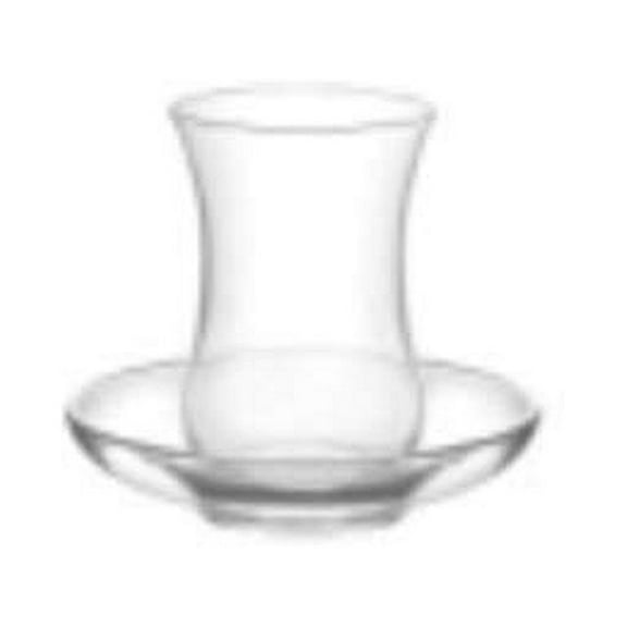 Madison Turkish Tea Glasses and Saucers | Beautiful Crystal Clear Glass Teacups, 4 Ounce Cups with 4 Inch Plates, Dishwasher Safe, 24 Piece Set Includes 12 Glasses and 12 Saucers, Made in Turkey