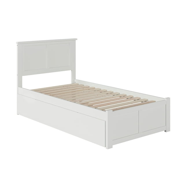 Madison Twin Extra Long Bed with Footboard and Twin Extra Long Trundle in White