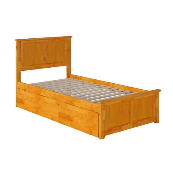 Madison Twin Extra Long Bed with Matching Footboard and Twin Extra Long Trundle in Caramel