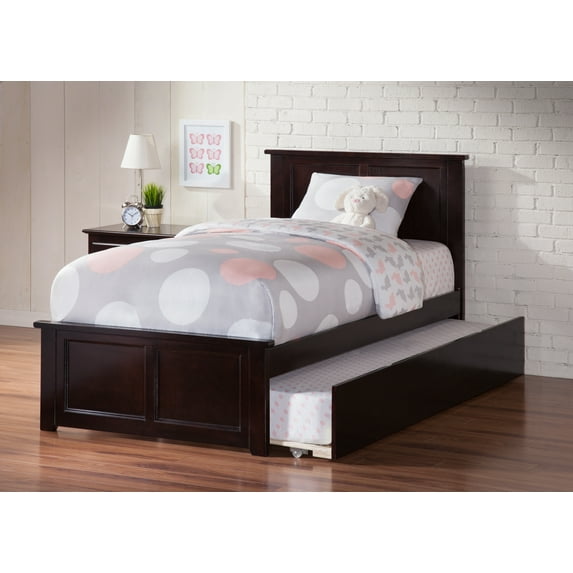 Madison Twin Extra Long Bed with Matching Footboard and Twin Extra Long Trundle in Espresso
