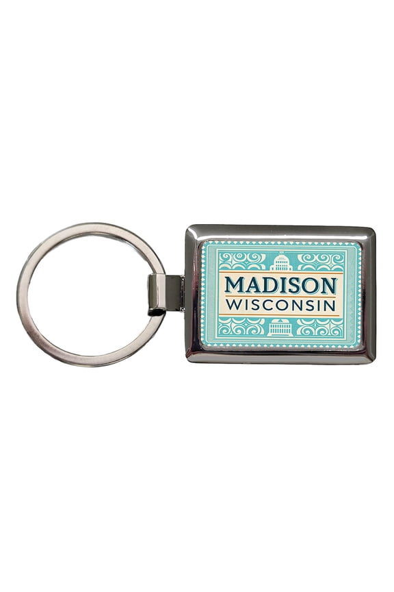 Madison WI Wisconsin Travel Vacation Stamp Metal Rectangle Keychain