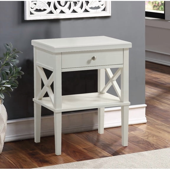 Madison White Solid Wood Nightstand with Drawer & Open Shelf