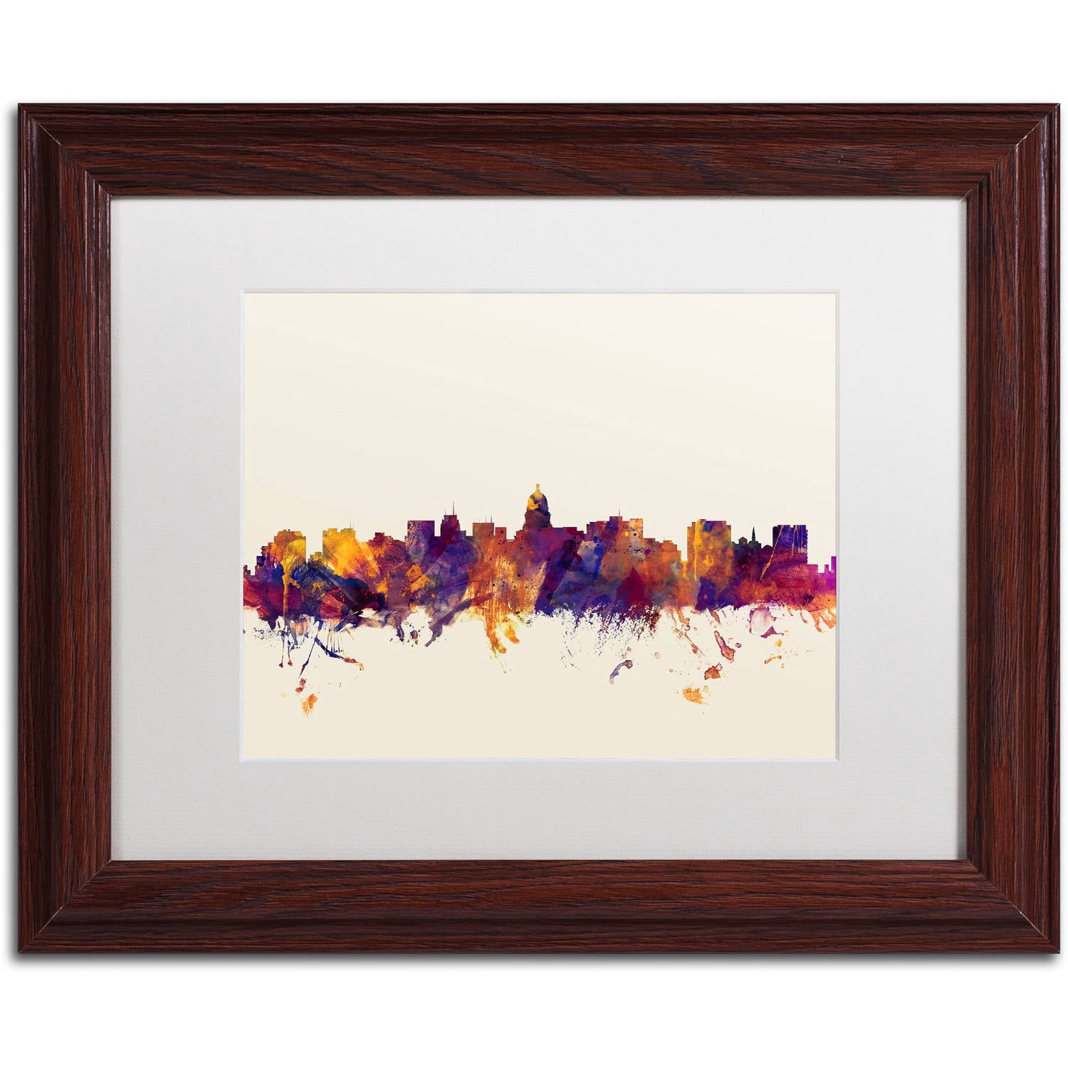 "Madison Wisconsin Skyline" Canvas Art by Michael Tompsett, White Matte, Wood Frame