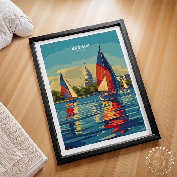 Madison Wisconsin Travel Print, Wisconsin Travel Poster, Madison Travel Wall Art, Minimalist Cityscape, Wedding Gifts Wall Art, Modern Wall Decor, 8x12 UNFRAMED