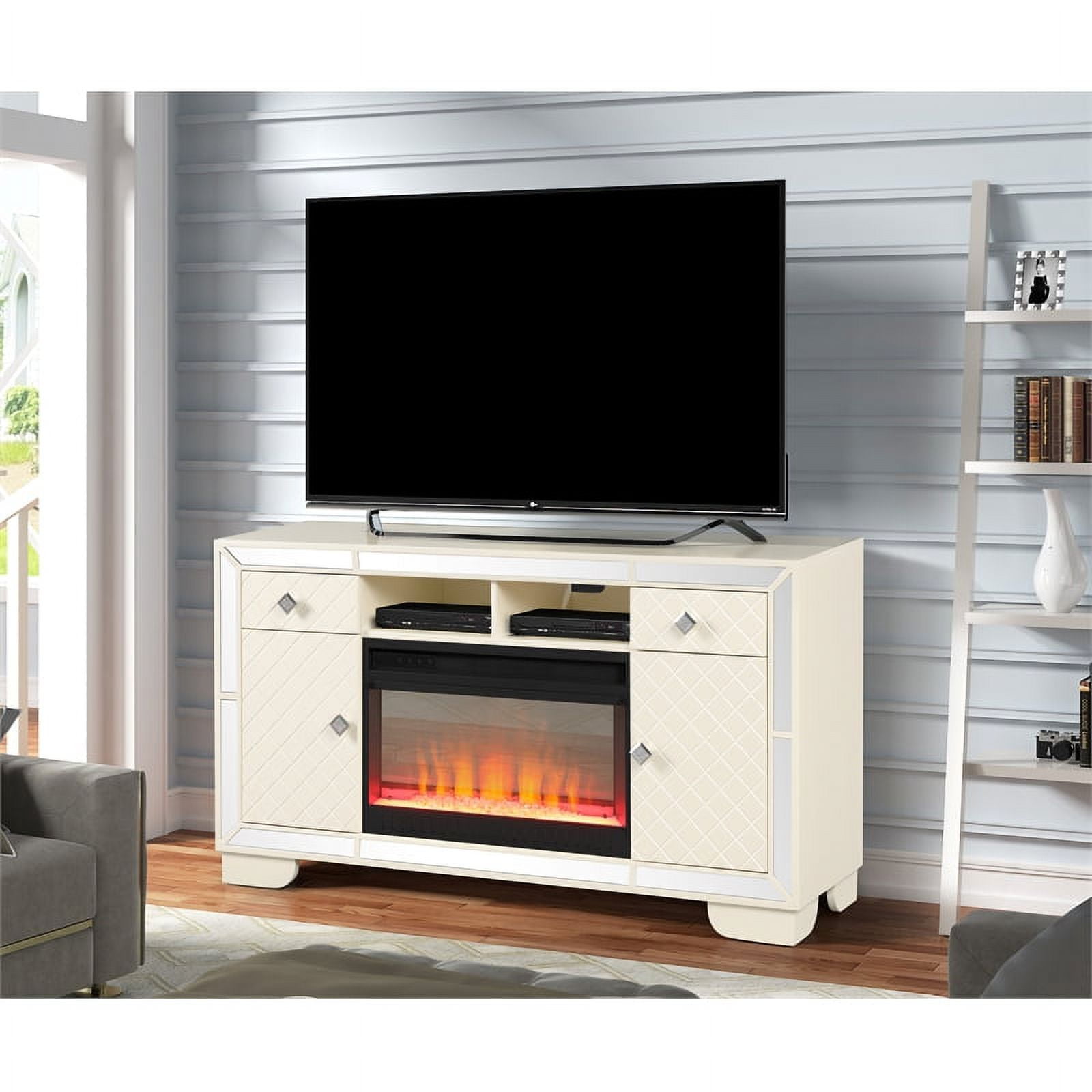 Beige fireplace tv stand discount