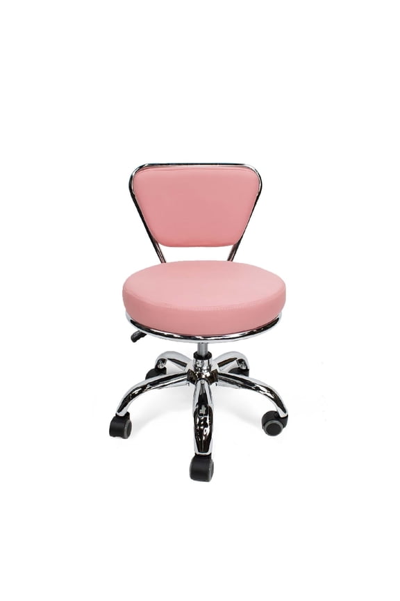 Madison and Park Dayton Short Stool Adjustable 13" to 15" Low Rolling Chair with Backrest, Pink - N/A