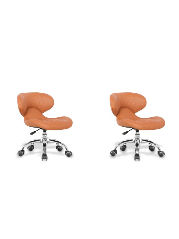 Madison and Park Set of 2 Hugo Short Stool Adjustable 13" to 15" Low Rolling Chair with Backrest, Cappuccino - N/A