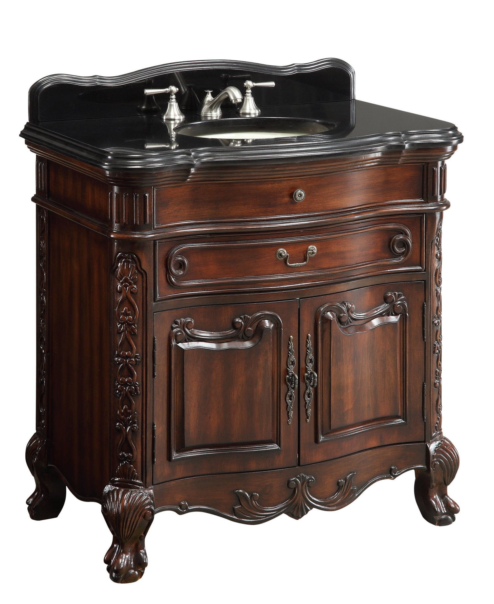 Madison 36" Brown Mahogany Bathroom Vanity with Black Granite Top
