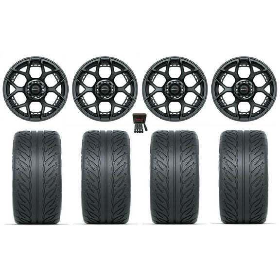 Madjax Evolution 15" Golf Wheels Bk Fusion GTR 215x40-15 Tires E-Z-GO & Club Car