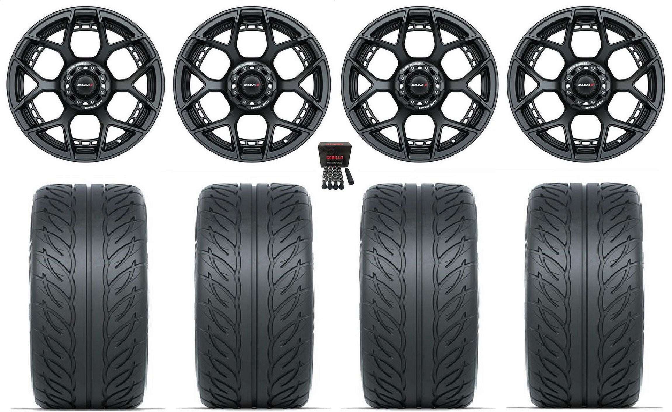 Madjax Evolution 15" Golf Wheels Black Fusion GTR 215x40-15 Tires Yamaha