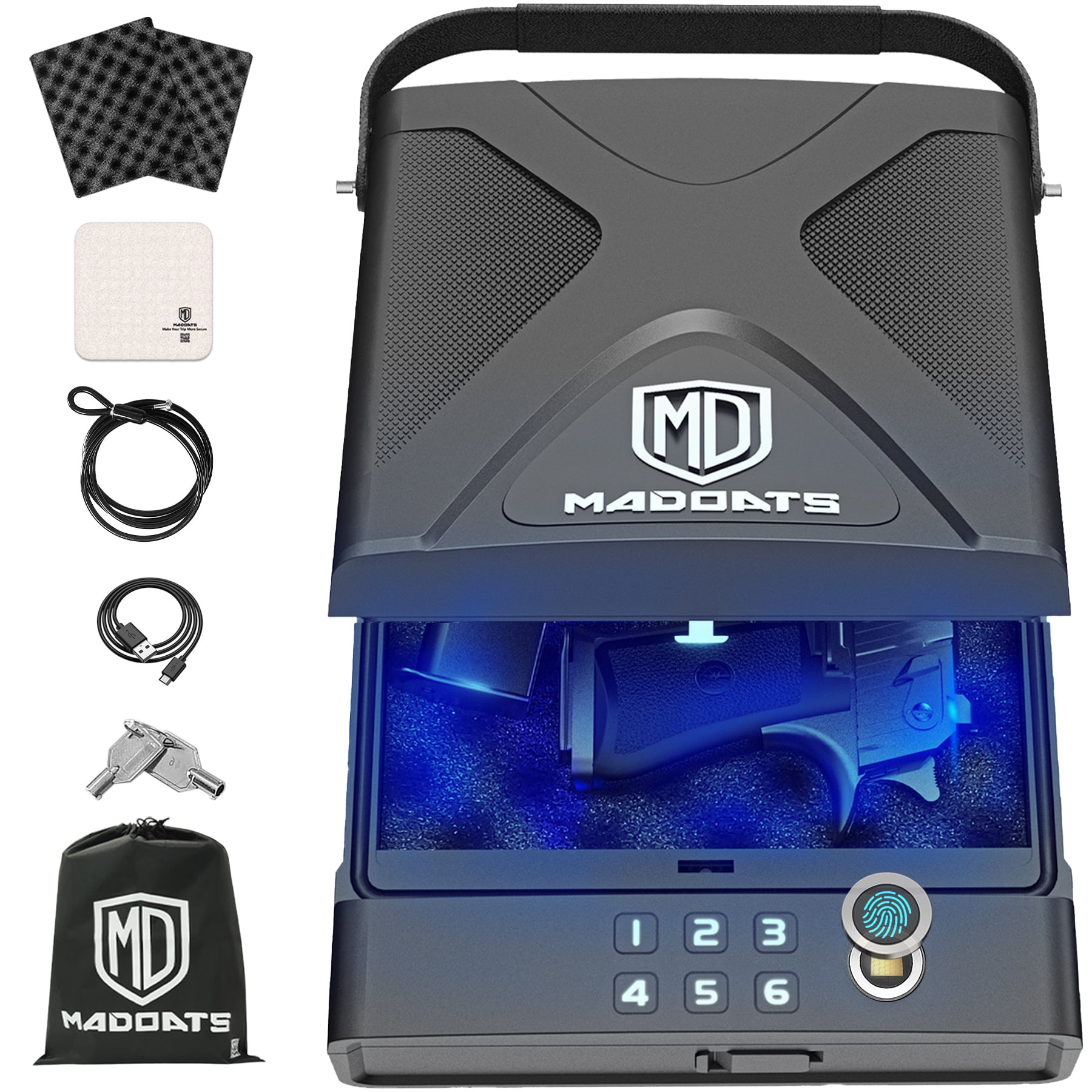 Madoats Quick Access Car Gun Safe with Biometric System, Black