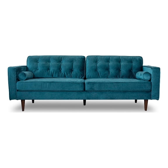 Madoc Mid Century Upholstered Tufted Back Turquoise Velvet Sofa
