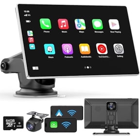 Madoec Portable Apple Carplay Screen for Car, 9" Wireless Apple Carplay & Android Auto,4K Dash Cam,1080p Backup Camera DVR,Car Audio Receivers GPS Navigation Mirror Link, Bluetooth,FM, Siri