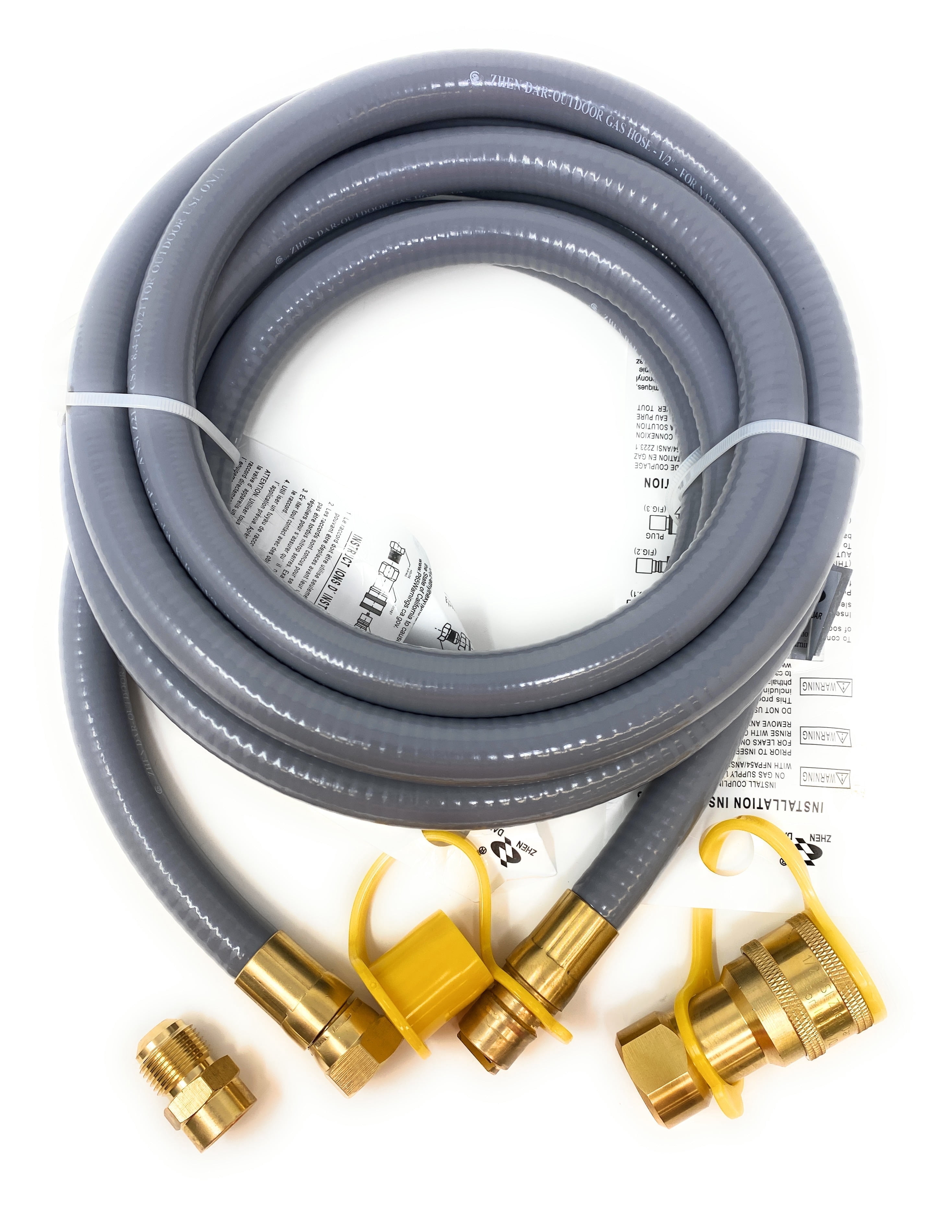 12 Feet 1/2" QDD+NG 144" Hose for Use with Natural Gas or Propane- Adaptor Kit 1/2" Quick Disconnect Low Pressure Hose Assembly for Outdoor Grill Griddle Smoker Fire Pit Pizza Oven Generator Heater