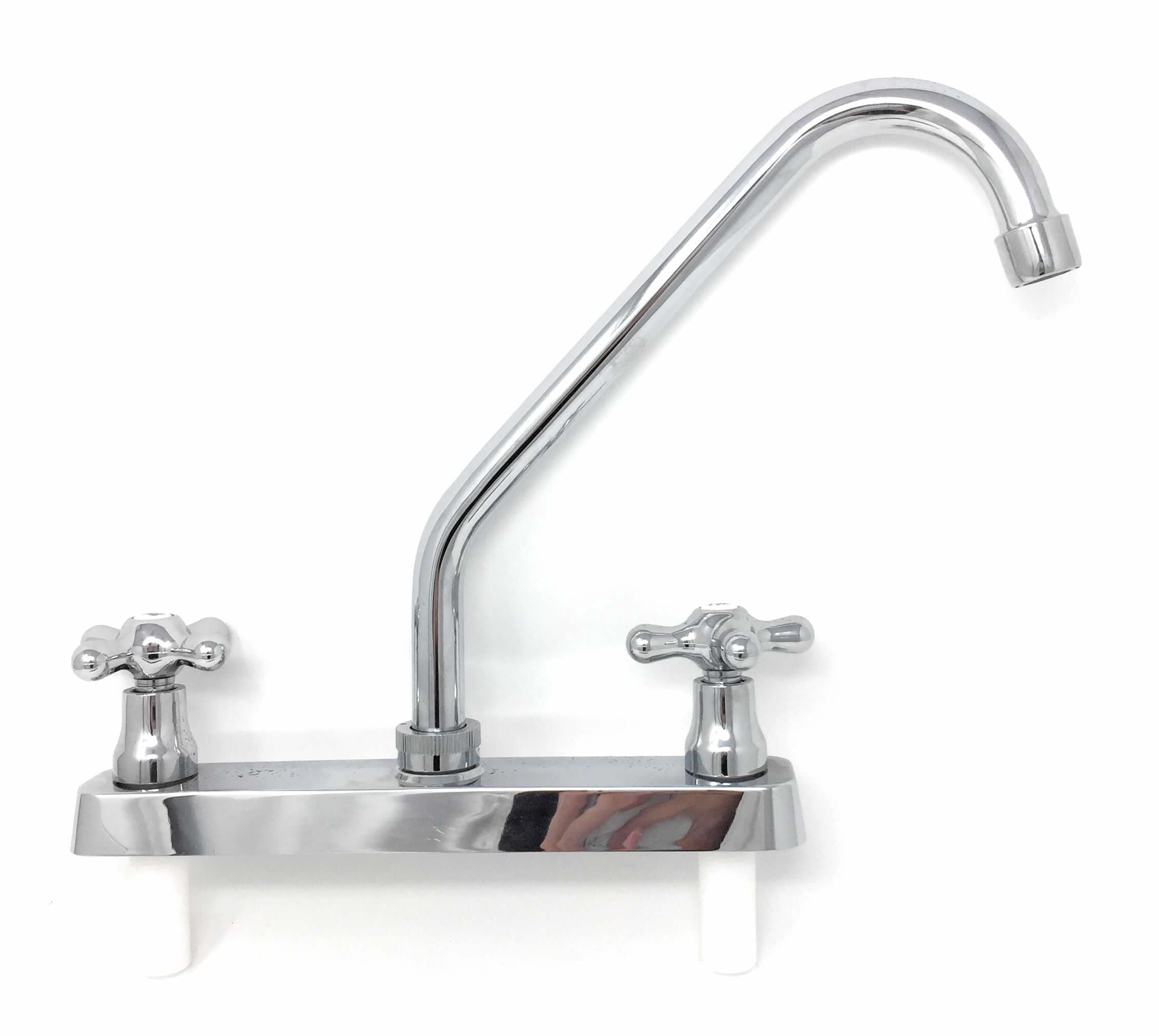 Madol Two Handle High Arc Stainless Steel Spout Kitchen Faucet, Chromed Surface, 8 Inch Center Set [3015P] Plastic (POM) Body