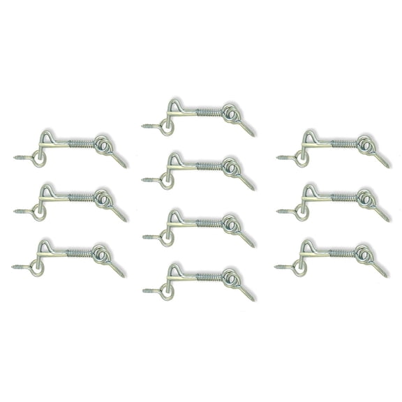 Madol Zinc Gate or Door Latch Eyes and Hook with Spring for Added Protection 2" from Hole Center - Pack of 10 - Aldaba O Gancho Para Puerta Con Cerrojos.