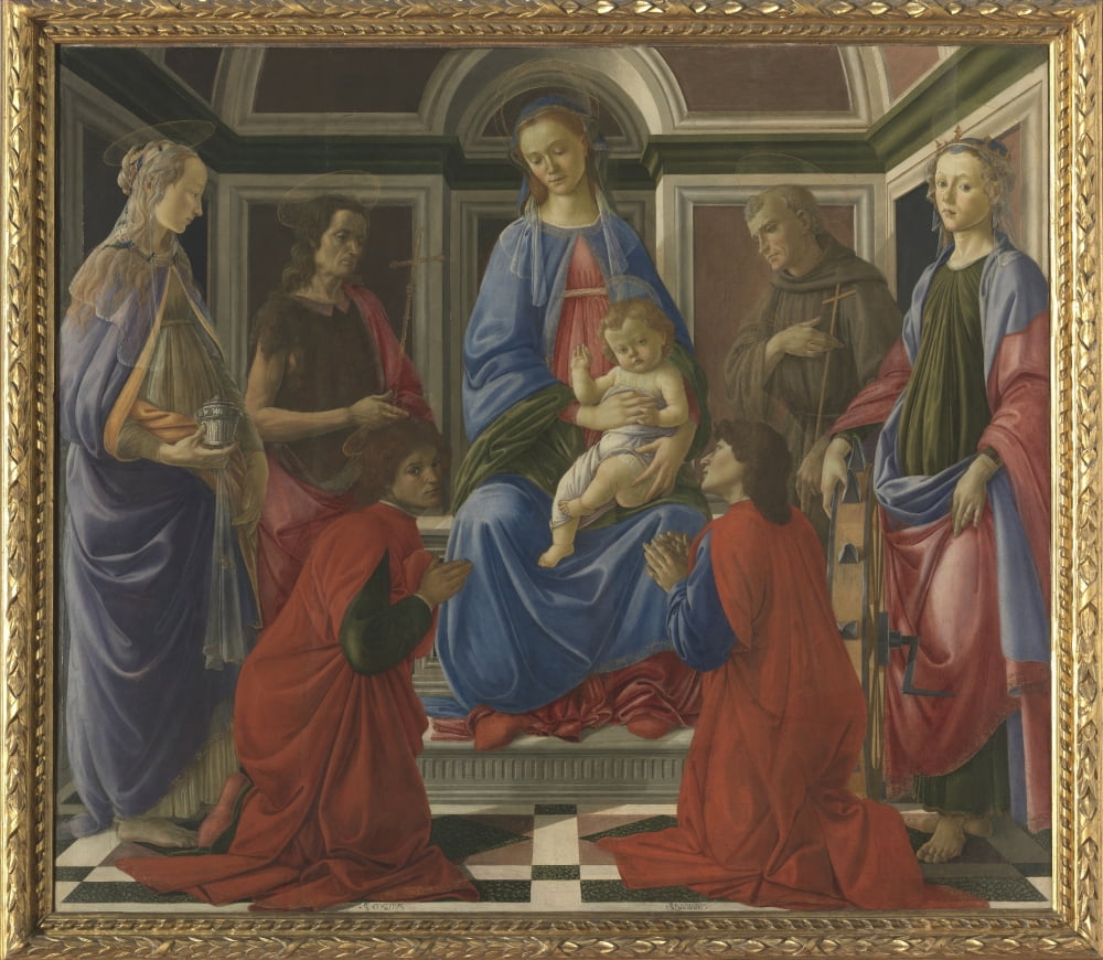 Madonna And Child Enthroned With Saints Mary Magdalene Canvas Art - (36 x 24)