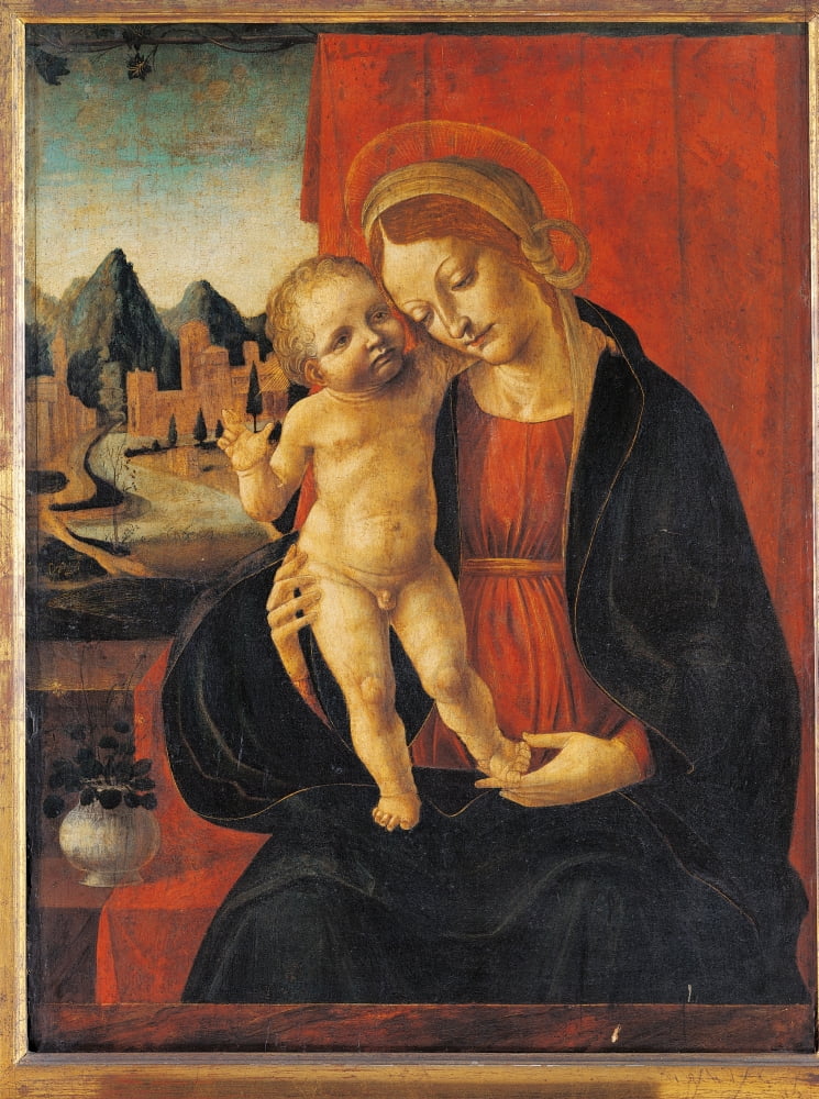 Madonna And Child With Landscape Background Canvas Art - (24 x 36)