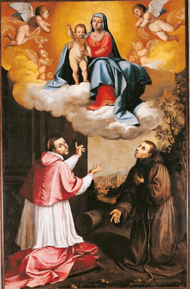 Madonna And Child With St Charles Borromeo And Blessed Ranieri Canvas Art - (18 x 24)