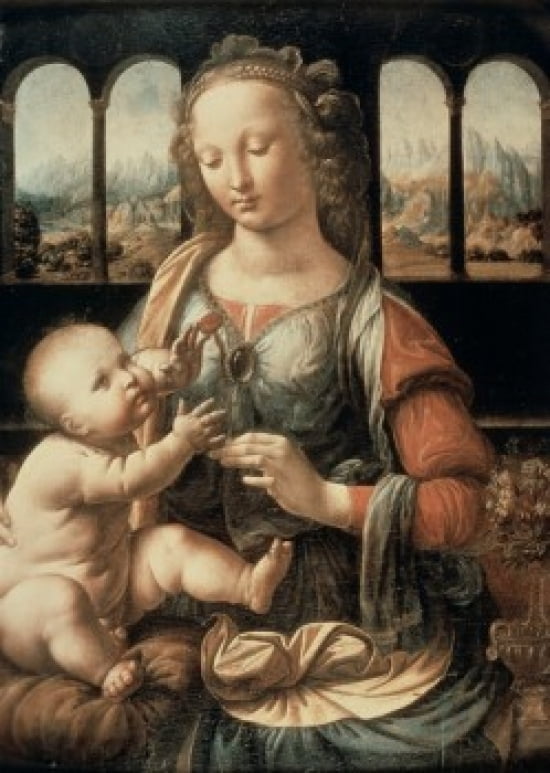 Madonna of the Carnation c 1478 Leonardo da Vinci (1452-1519Italian) Oil on wood panel Alte Pinakothek Munich Canvas Art - Leonardo da Vinci (24 x 36)