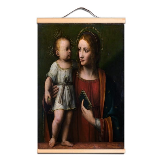 Madonna and Child Famous Vintage Oil Painting - Leonardo da Vinci Antique Hanging Canvas Print Art Scroll Painting Wall Art Banner For Living Room Office Christ Church Gallery Home Decor,Multicolor