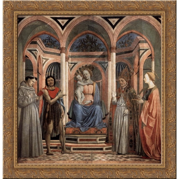 Madonna and Child with St. Lucy, St. Francis, St. Nicolas and St. John the Baptist, from Santa Lucia dei Magnoli 20x20 Gold Ornate Wood Framed Canvas Art by Domenico Veneziano
