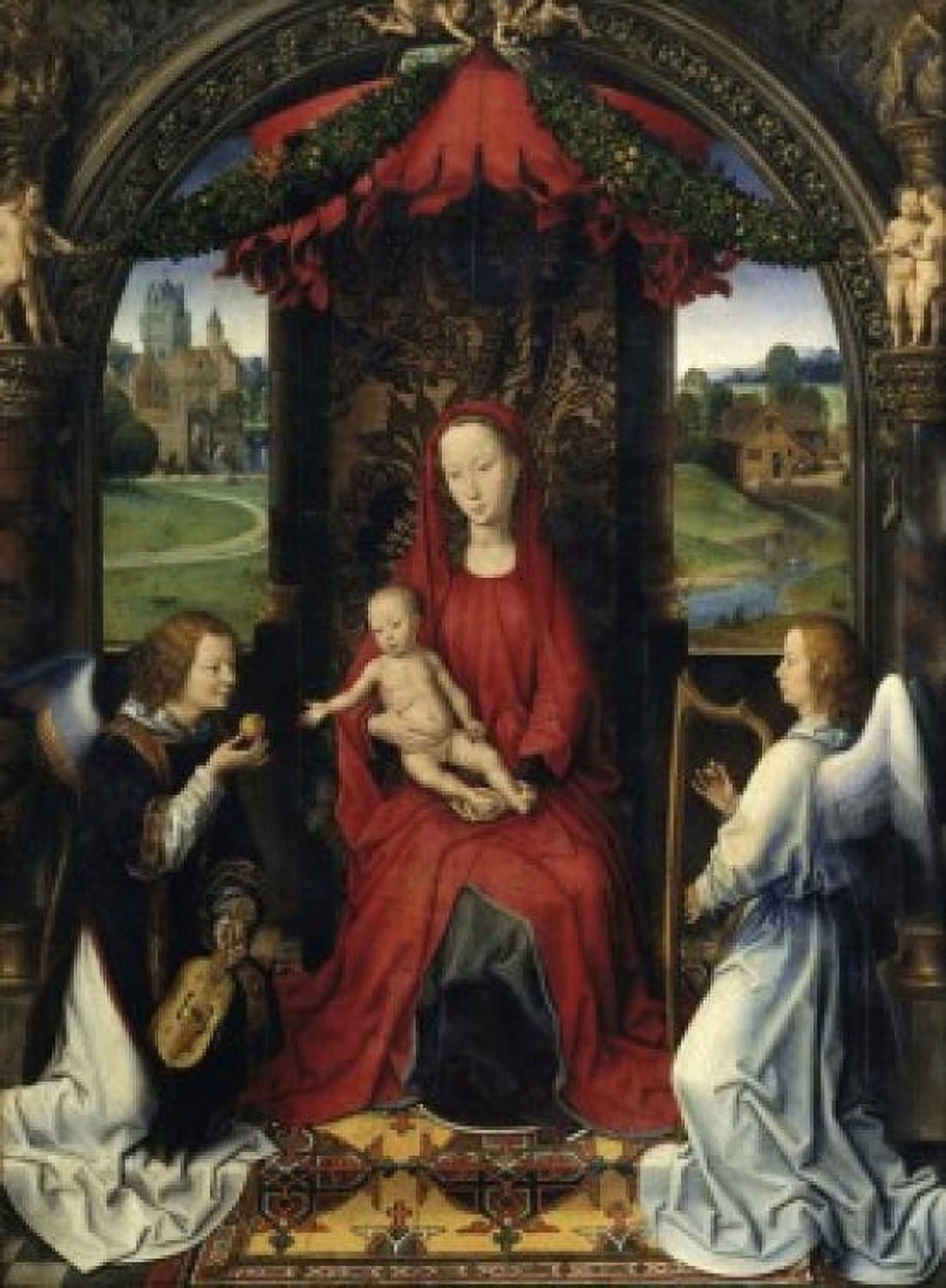 Madonna and Child with Two Angels Hans Memling (c1433-1494Netherlandish) Oil on Wood Panel Galleria degli Uffizi Florence Canvas Art - Hans Memling (18 x 24)