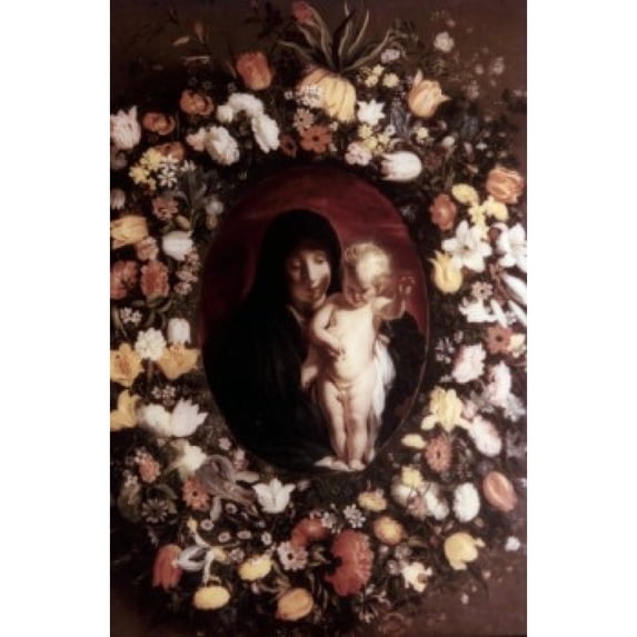 Madonna and Child Wreathed with Flowers by Jacob Jordaens c.1618 flowers
