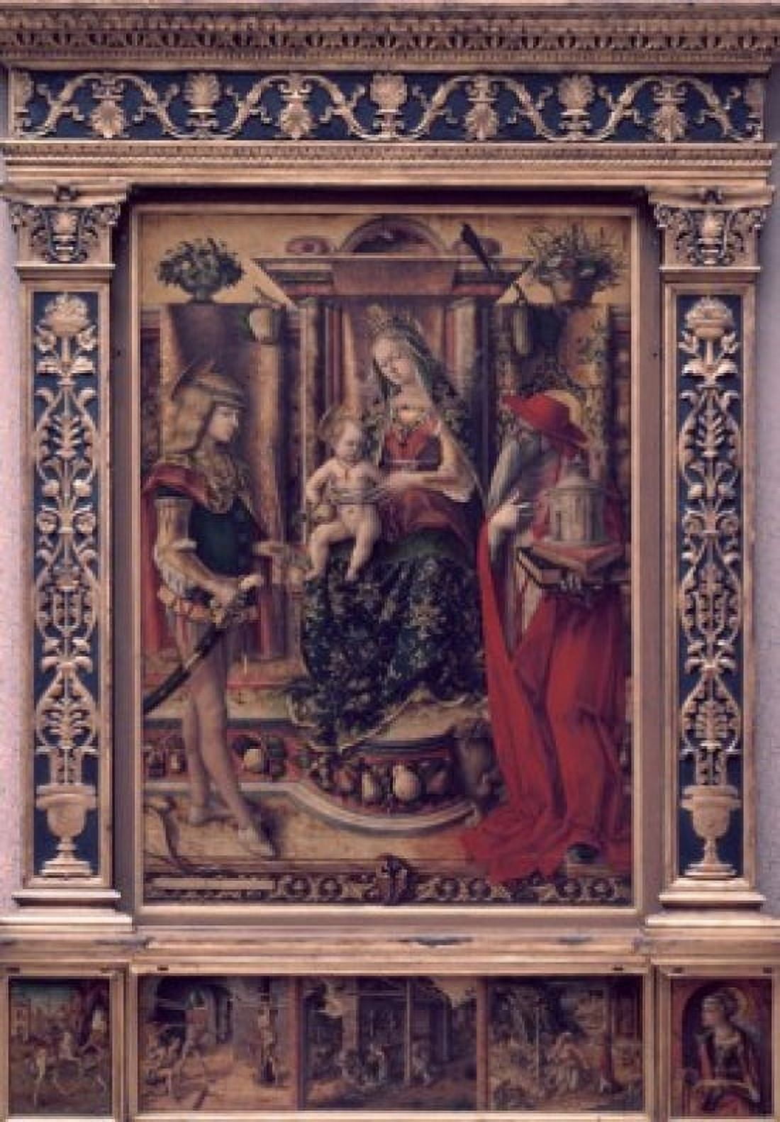 Madonna & Child with St Jerome and St Sebastian  Carlo Crivelli (ca1430-1495 Italian) Canvas Art - Carlo Crivelli (18 x 24)