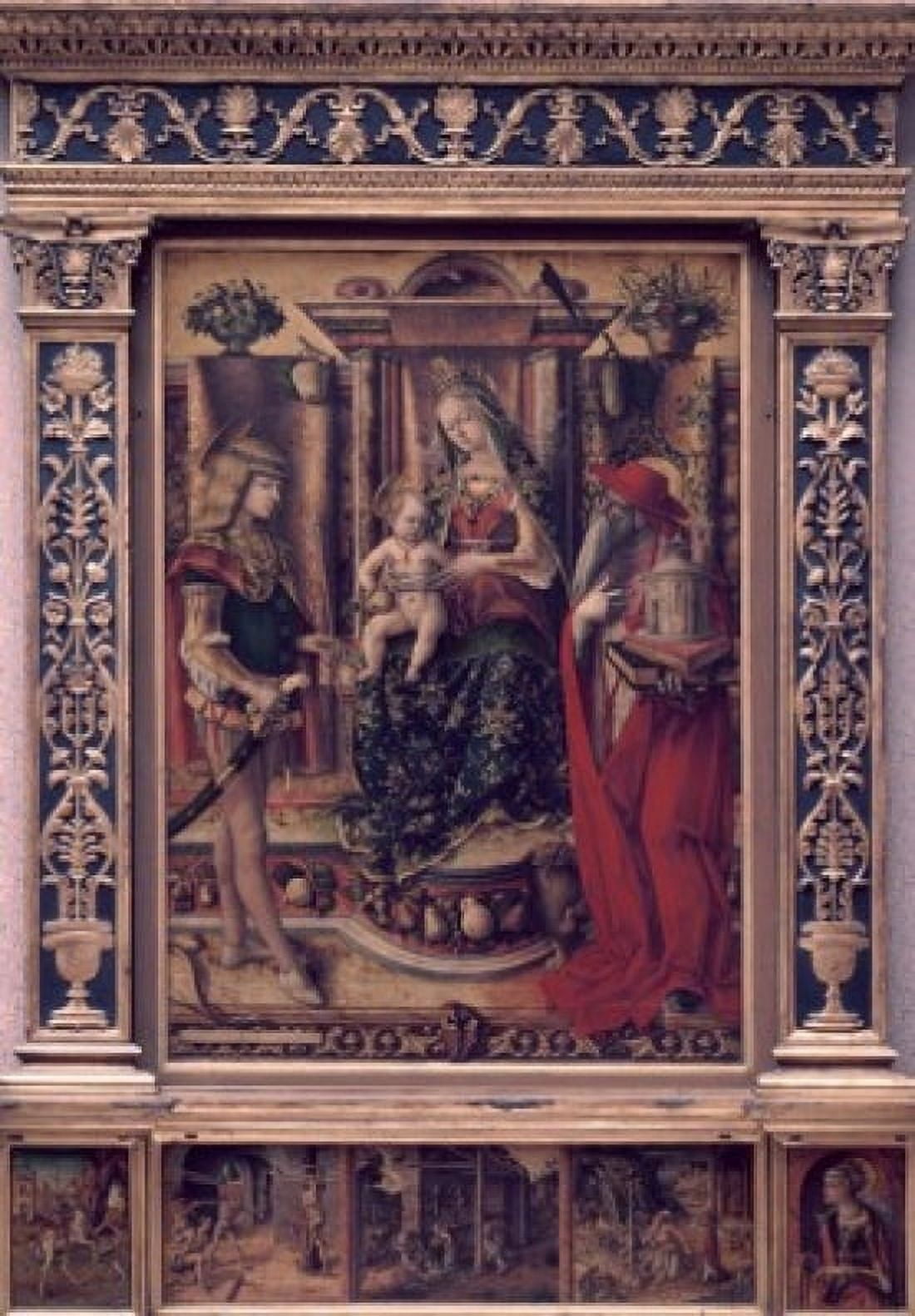 Madonna & Child with St Jerome and St Sebastian  Carlo Crivelli (ca1430-1495 Italian) Canvas Art - Carlo Crivelli (24 x 36)