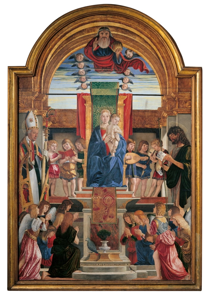 Madonna Enthroned And Child With Sts Hilarius And John The Baptist Canvas Art - (18 x 24)