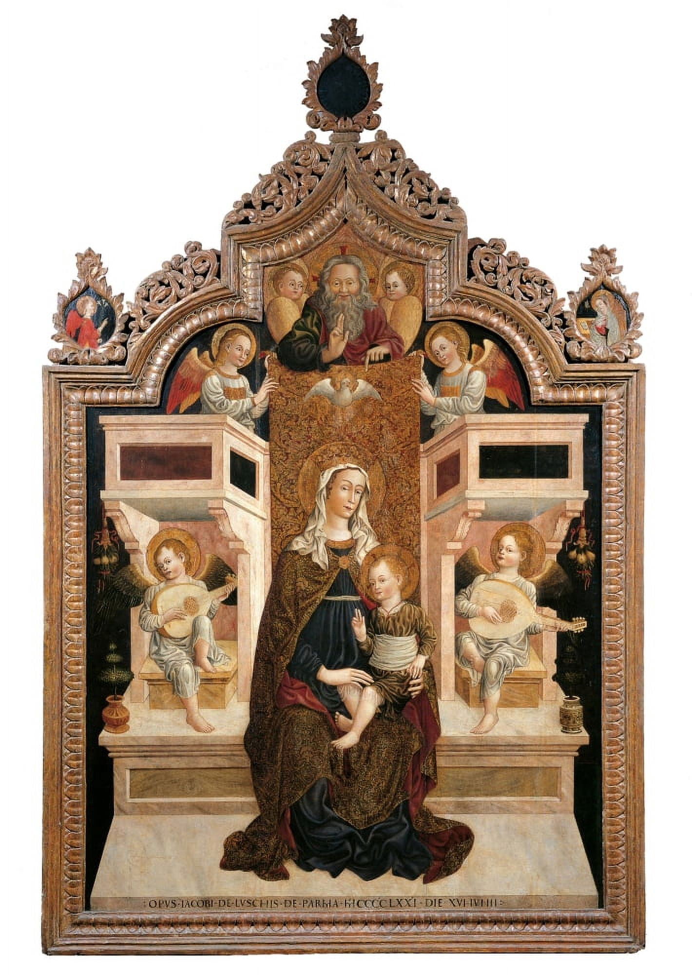 Madonna Enthroned With Child And Eternal Father Among Angels Musicians Canvas Art - (24 x 36)