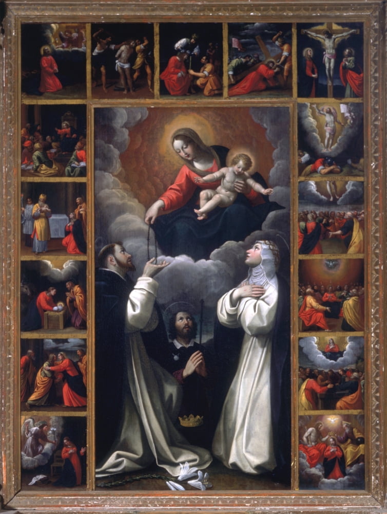 Madonna Of The Rosary With Saints Domenico And Catherine From Siena Canvas Art - (24 x 36)