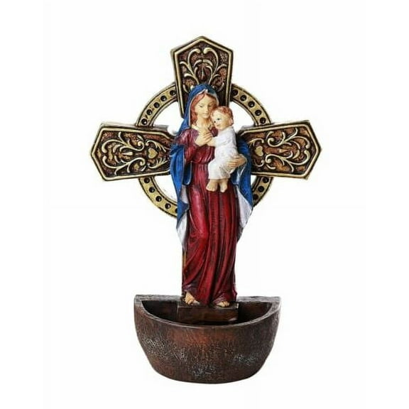 Madonna Our Lady Of Grace With Child Jesus Water Font Wall Decor Rosary Holder