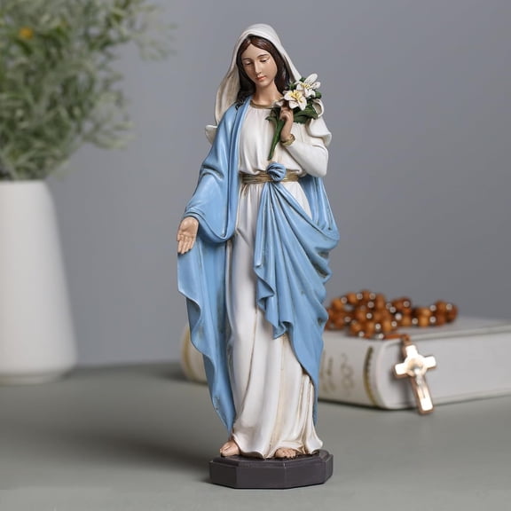 Madonna Virgin Mary Statue + 10" Hand-Painted Sculpture + Hot Deal + Elegant Religious Decor + Gift for Church & Home