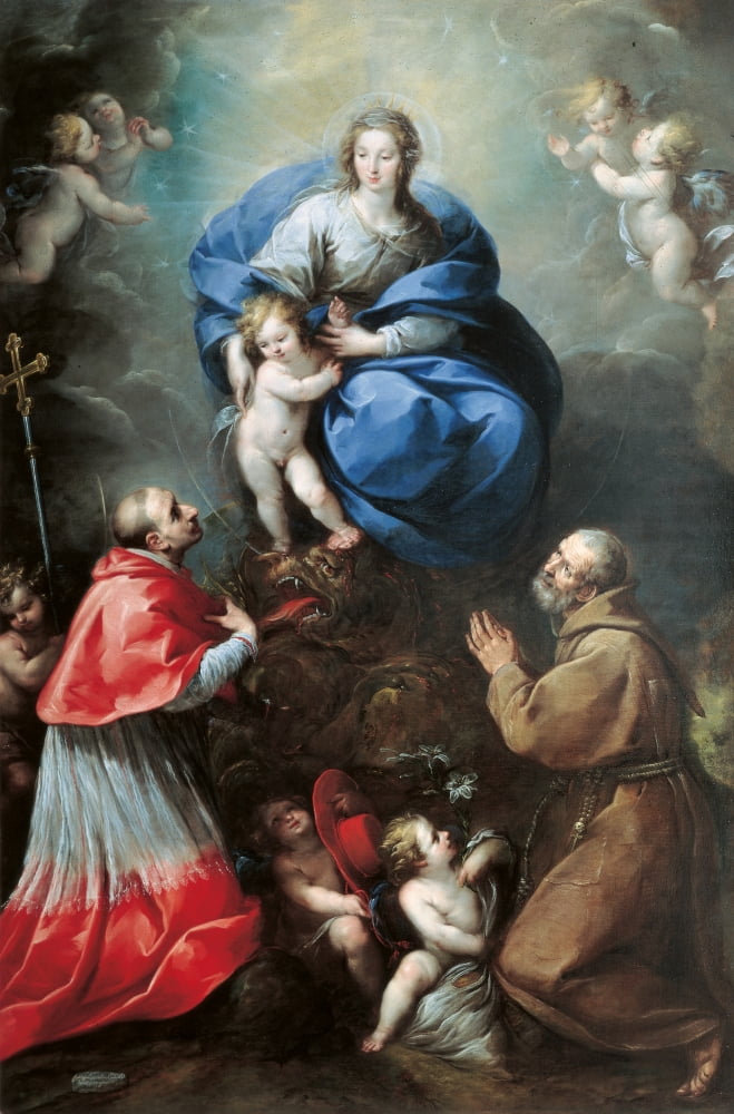 Madonna With Child And Sts Charles Borromeo And Felix Of Cantalice Canvas Art -  (24 x 36)